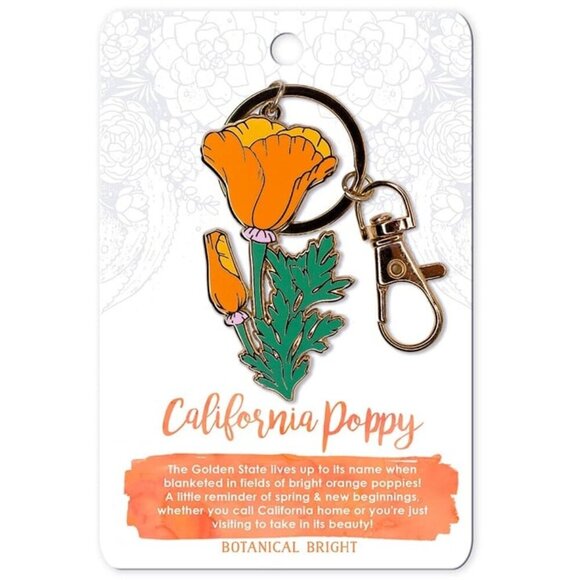 NEW - California Poppy Enamel‎ Keychain with Key Clip - California State Flower - Picture 1 of 3